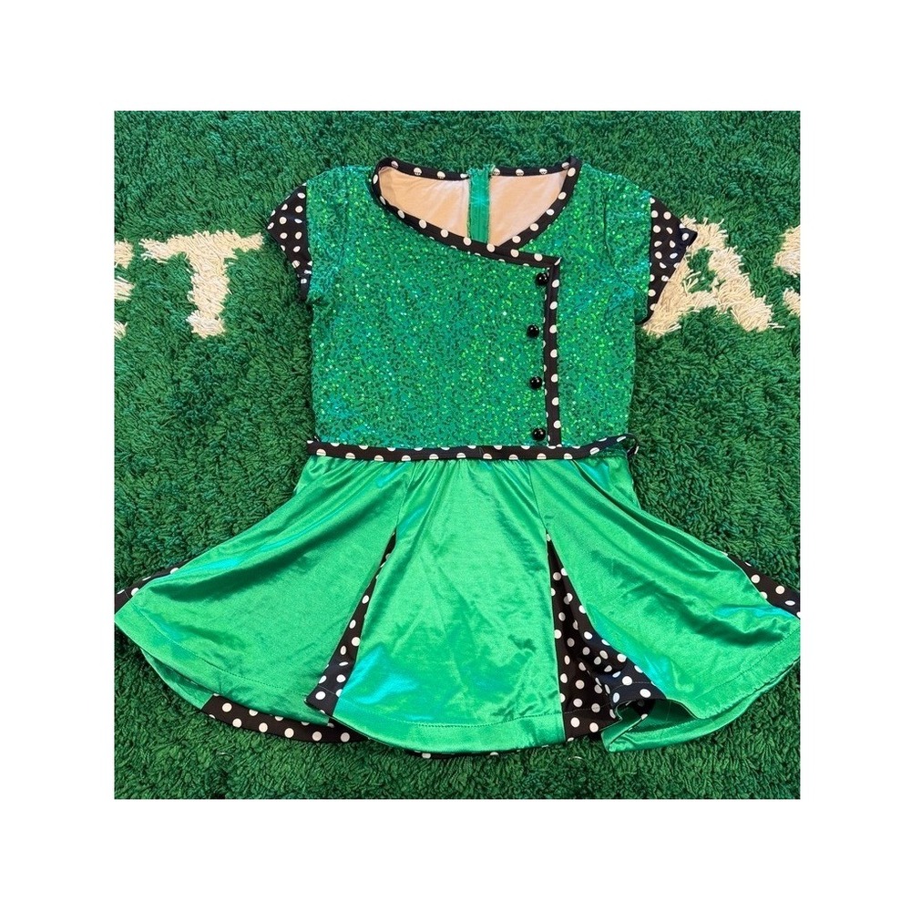 Weissman Sequin Dance Costume Women XL Green Polka Dot Excellent Jazz Tap Dress
